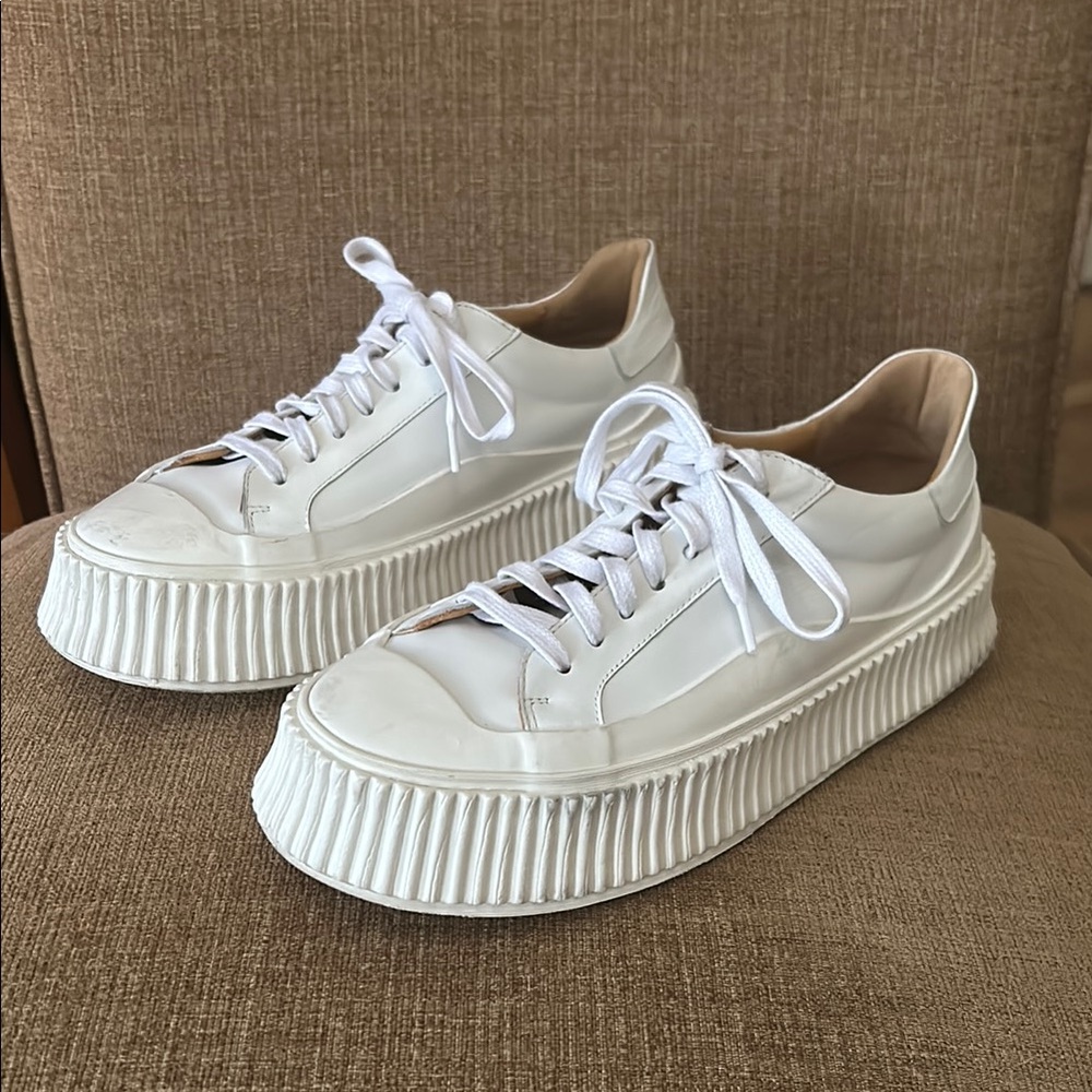 Jil Sander White Leather Platform Sneakers